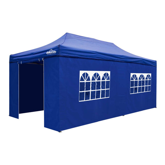Premium 3x6m Pop-Up Gazebo & Side Walls, Water Resistant, Carry Bag, Stakes & Weight Bags - Blue - DG173