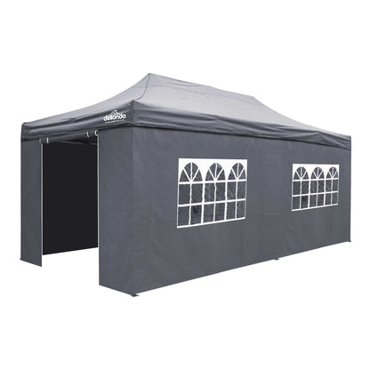 Premium 3x6m Pop-Up Gazebo & Side Walls, Water Resistant Carry Bag, Stakes & Weight Bags - Grey - DG175