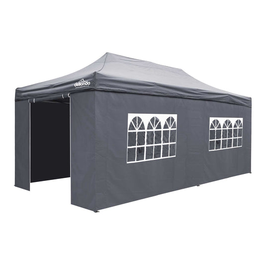 Premium 3x6m Pop-Up Gazebo & Side Walls, Water Resistant Carry Bag, Stakes & Weight Bags - Grey - DG175