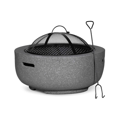 Round MgO Fire Pit with BBQ Grill, Ø60cm, Safety Mesh Screen - Dark Grey - DG189