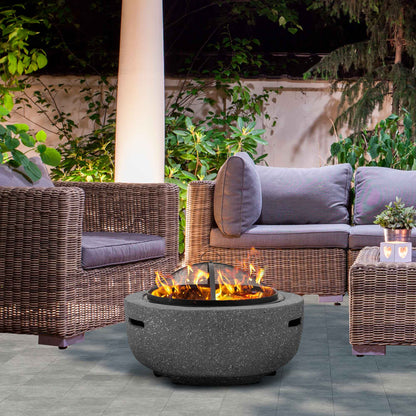 Round MgO Fire Pit with BBQ Grill, Ø60cm, Safety Mesh Screen - Dark Grey - DG189
