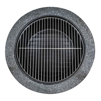 Round MgO Fire Pit with BBQ Grill, Ø60cm, Safety Mesh Screen - Dark Grey - DG189