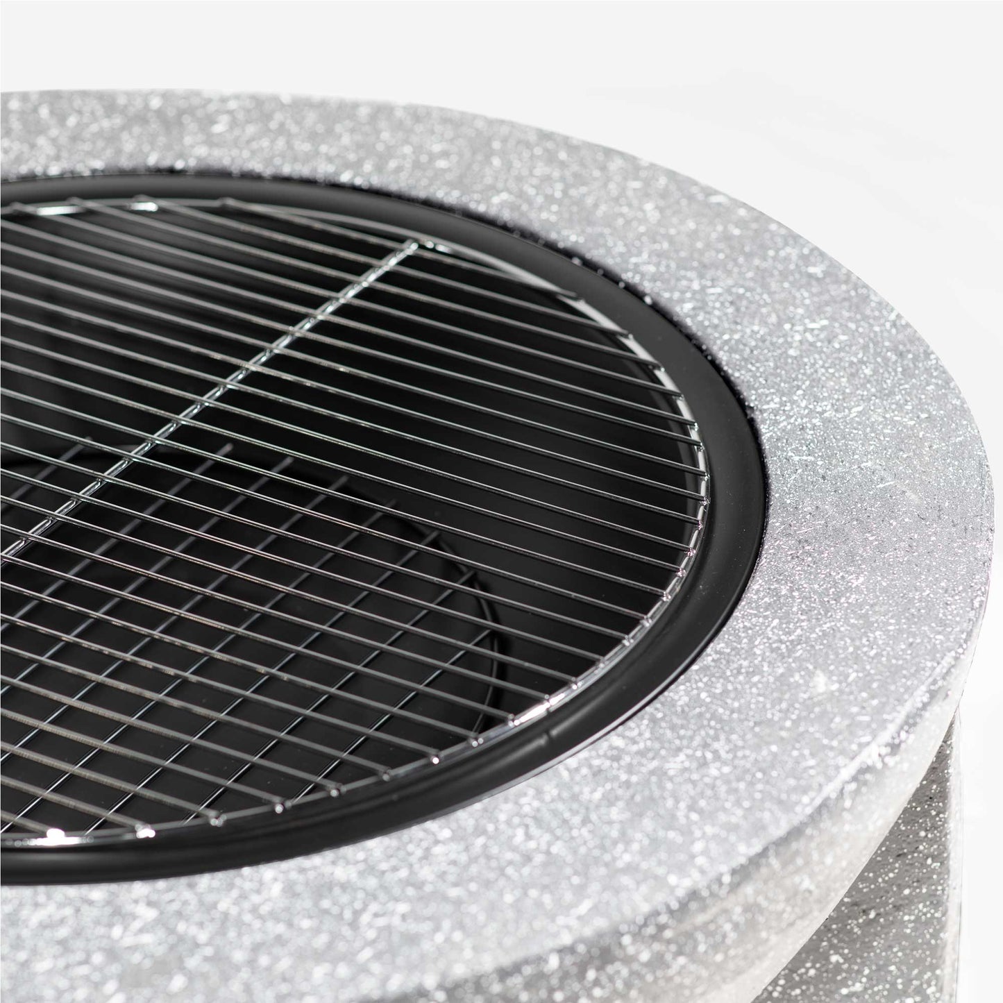 Round MgO Fire Pit with BBQ Grill, Ø75cm, Safety Mesh Screen, Light Grey - DG190