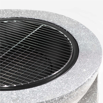 Round MgO Fire Pit with BBQ Grill, Ø75cm, Safety Mesh Screen, Light Grey - DG190