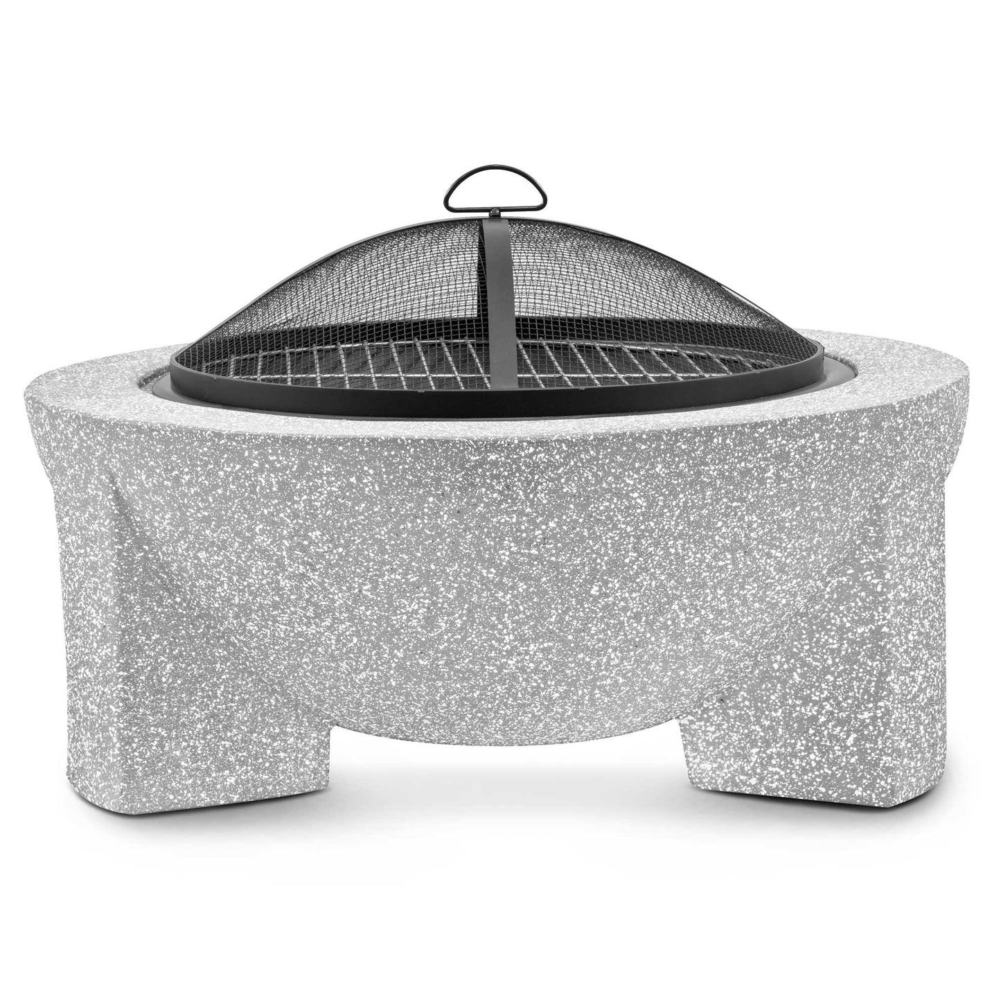 Round MgO Fire Pit with BBQ Grill, Ø75cm, Safety Mesh Screen, Light Grey - DG190