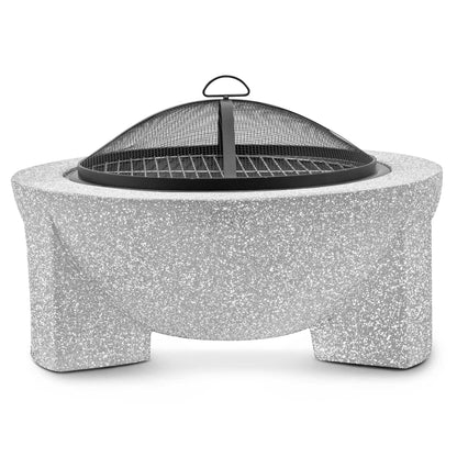 Round MgO Fire Pit with BBQ Grill, Ø75cm, Safety Mesh Screen, Light Grey - DG190