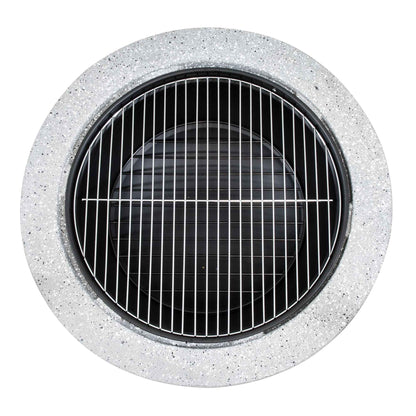 Round MgO Fire Pit with BBQ Grill, Ø75cm, Safety Mesh Screen, Light Grey - DG190