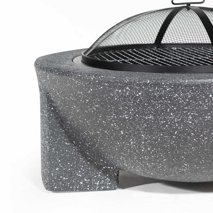 Round MgO Fire Pit with BBQ Grill, Ø75cm, Safety Mesh Screen, Dark Grey - DG191