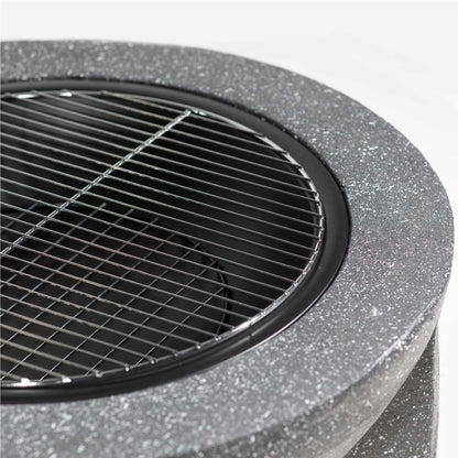 Round MgO Fire Pit with BBQ Grill, Ø75cm, Safety Mesh Screen, Dark Grey - DG191