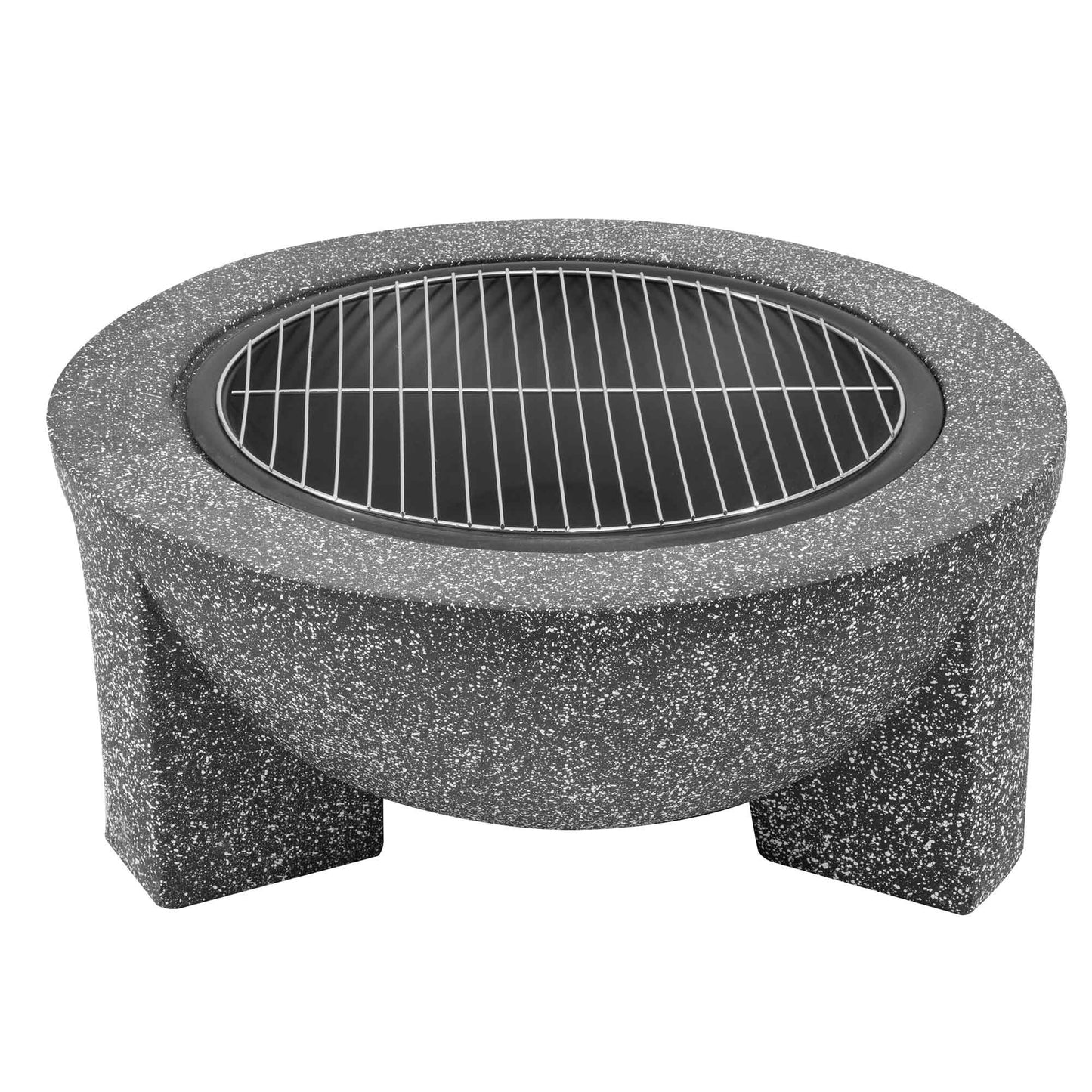Round MgO Fire Pit with BBQ Grill, Ø75cm, Safety Mesh Screen, Dark Grey - DG191