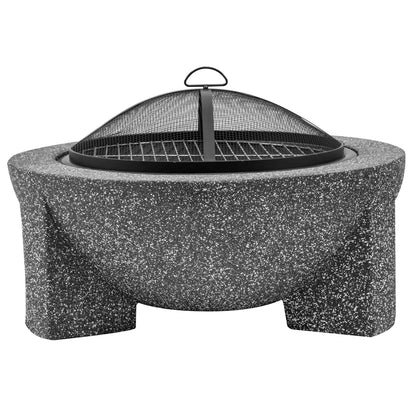Round MgO Fire Pit with BBQ Grill, Ø75cm, Safety Mesh Screen, Dark Grey - DG191