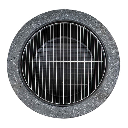 Round MgO Fire Pit with BBQ Grill, Ø75cm, Safety Mesh Screen, Dark Grey - DG191