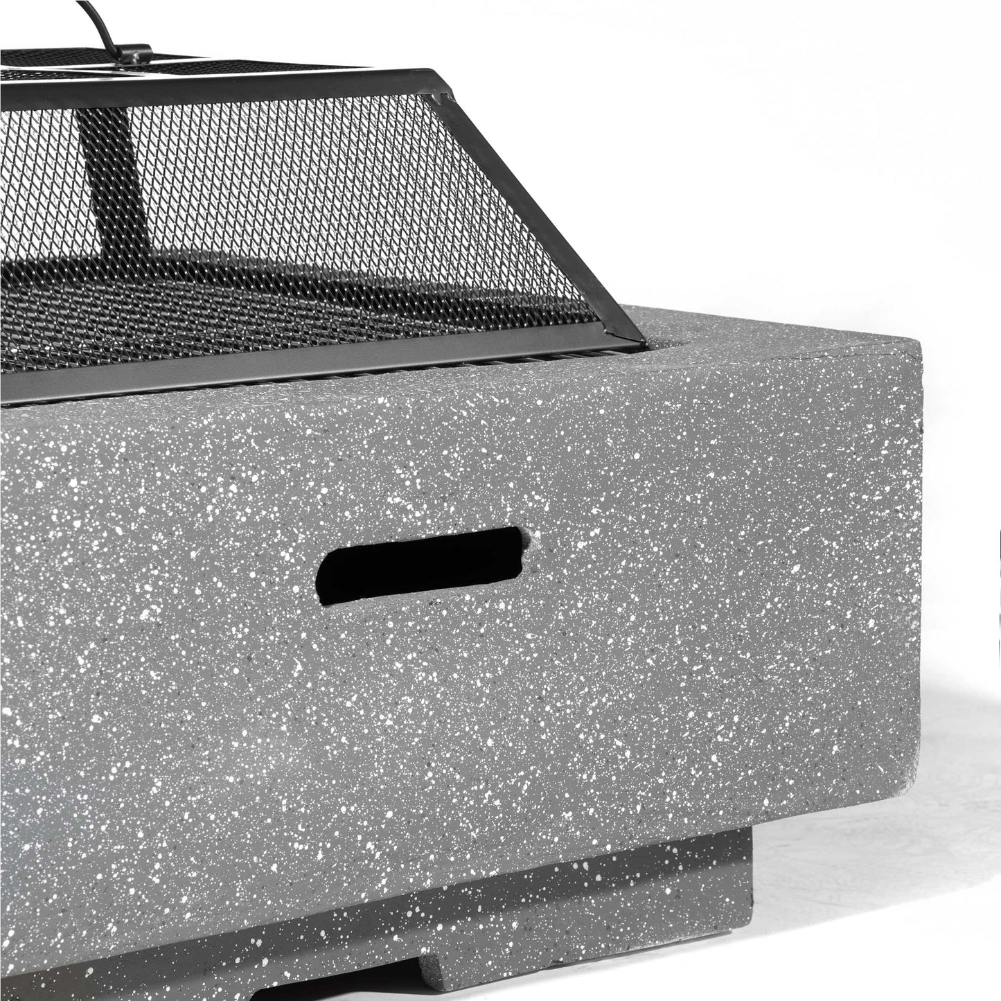 Square MgO Fire Pit with BBQ Grill, Safety Mesh Screen and Fire Poker, Dark Grey - DG193