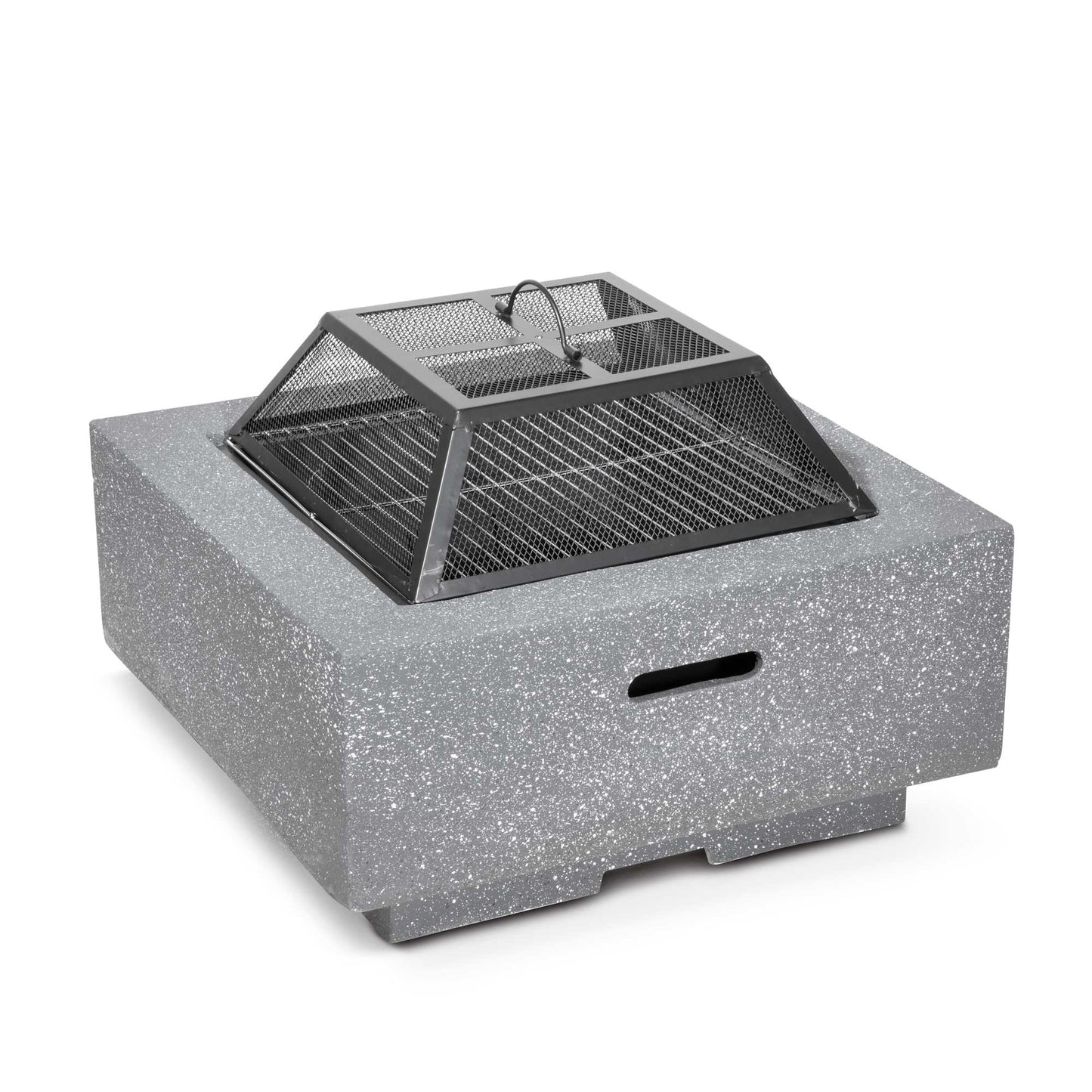 Square MgO Fire Pit with BBQ Grill, Safety Mesh Screen and Fire Poker, Dark Grey - DG193