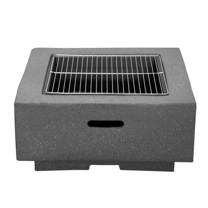 Square MgO Fire Pit with BBQ Grill, Safety Mesh Screen and Fire Poker, Dark Grey - DG193