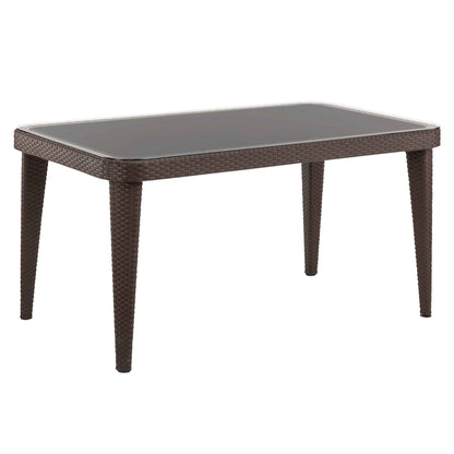 Outdoor Dining Table, Weather Resistant & Glass Top, 90x150cm (W x H) - Wenge - DG206