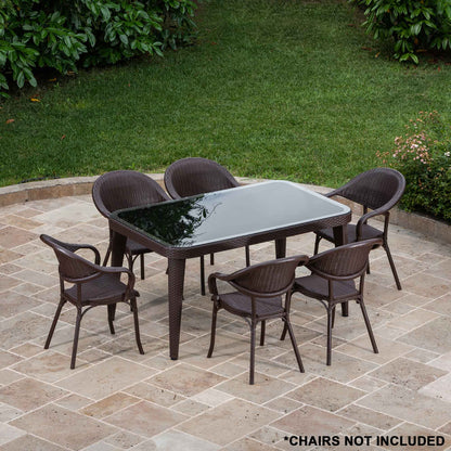 Outdoor Dining Table, Weather Resistant & Glass Top, 90x150cm (W x H) - Wenge - DG206