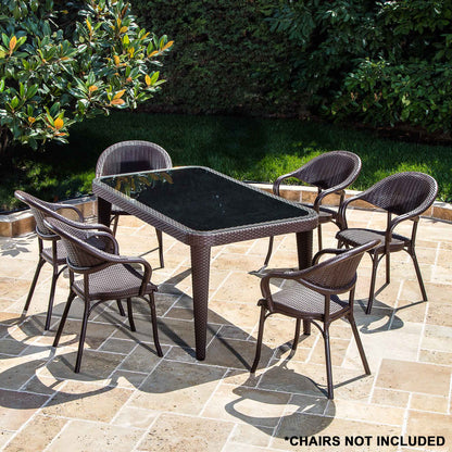 Outdoor Dining Table, Weather Resistant & Glass Top, 90x150cm (W x H) - Wenge - DG206