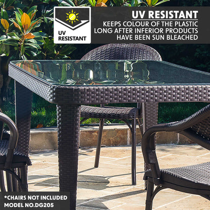 Outdoor Dining Table, Weather Resistant & Glass Top, 90x150cm (W x H) - Wenge - DG206