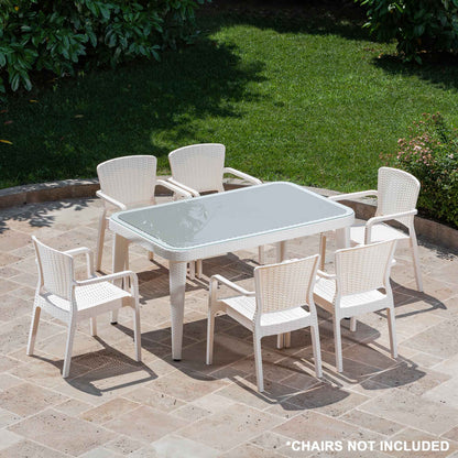 Outdoor Dining Table Weather Resistant PP/Fibreglass, 90x150cm (W x H), White - DG210