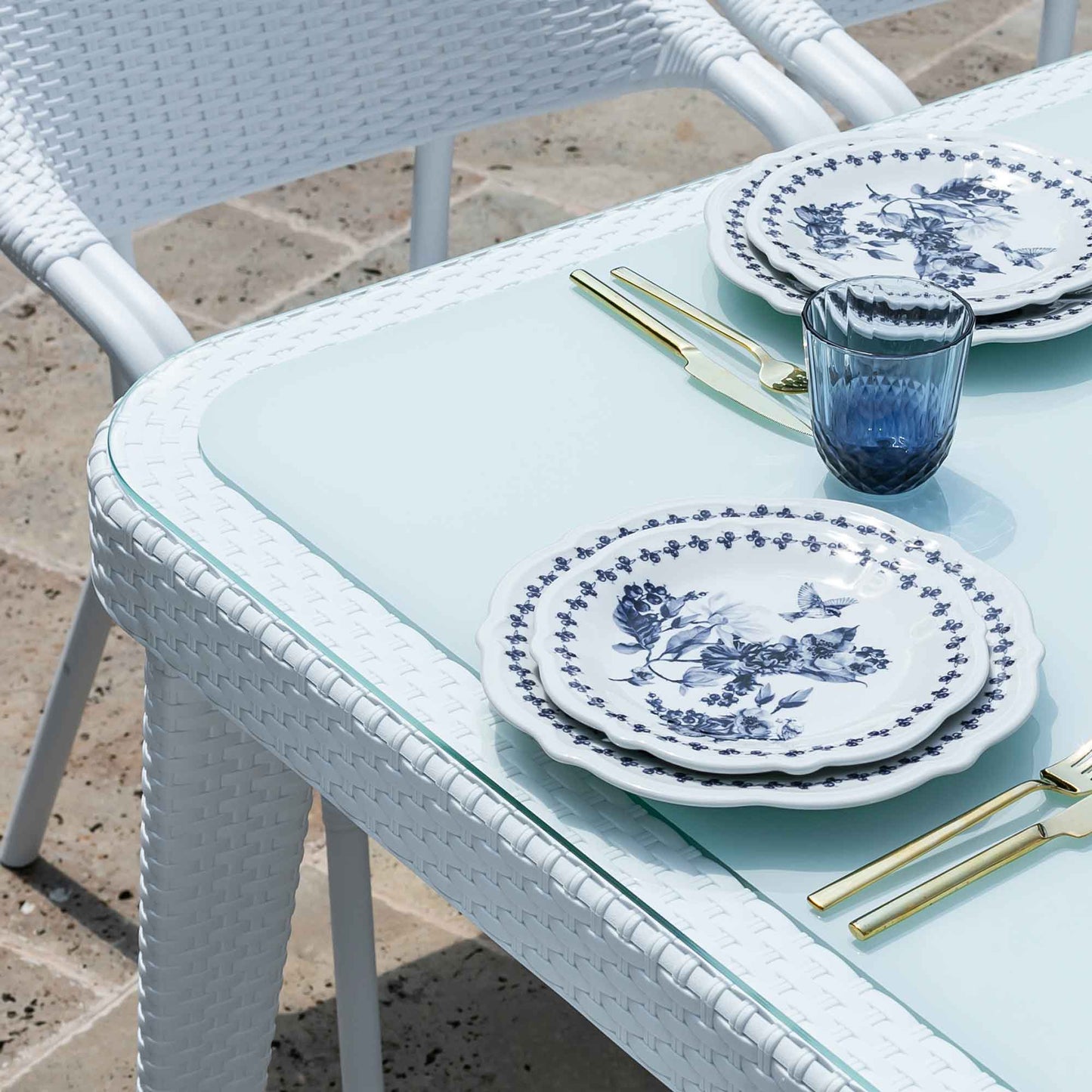 Outdoor Dining Table Weather Resistant PP/Fibreglass, 90x150cm (W x H), White - DG210