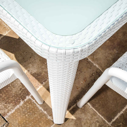 Outdoor Dining Table Weather Resistant PP/Fibreglass, 90x150cm (W x H), White - DG210