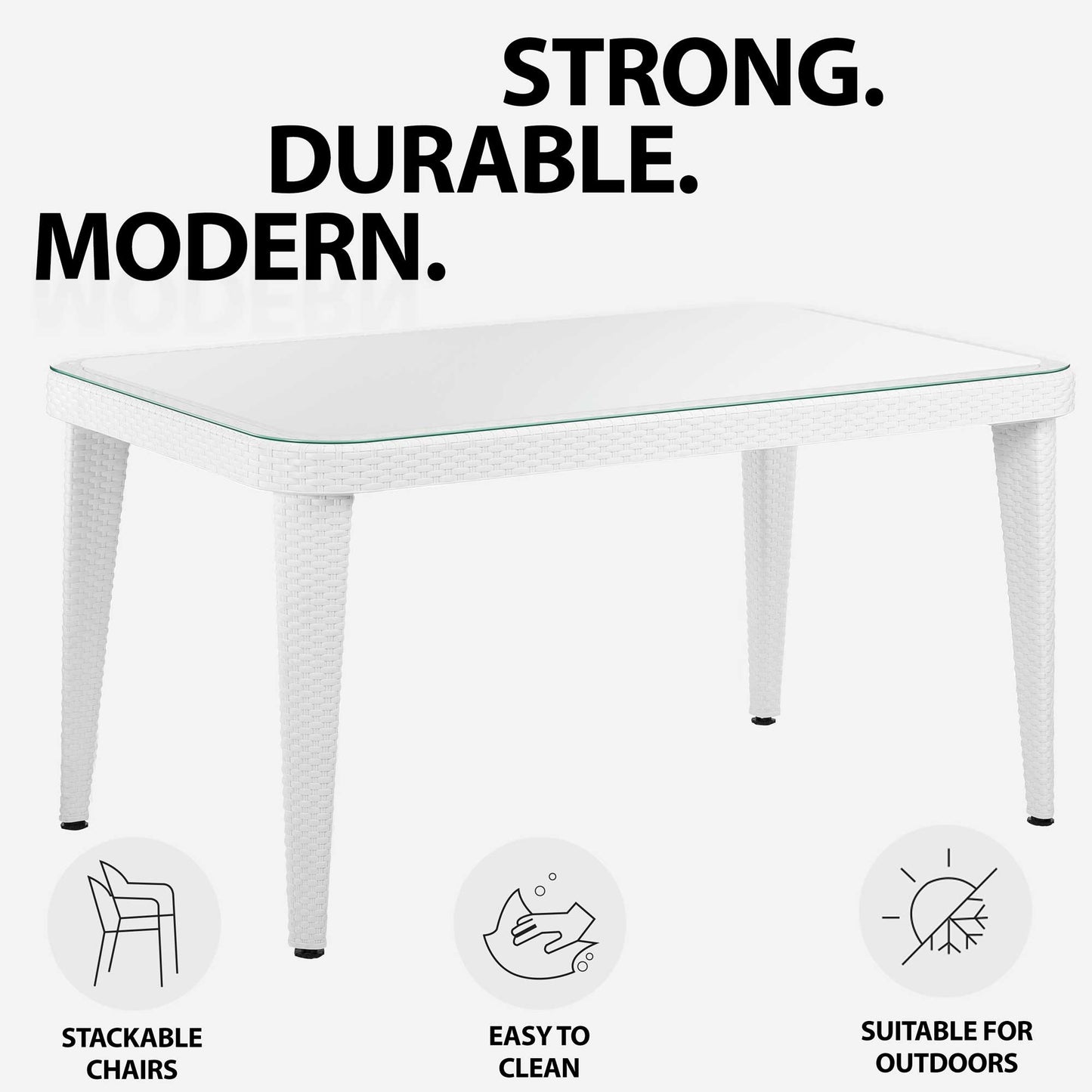 Outdoor Dining Table Weather Resistant PP/Fibreglass, 90x150cm (W x H), White - DG210