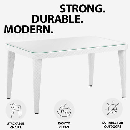 Outdoor Dining Table Weather Resistant PP/Fibreglass, 90x150cm (W x H), White - DG210