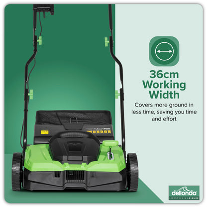 1500W Electric 2-in-1 Scarifier, 4-Heights, 36cm Cutting Width, 10m Cable - DG216