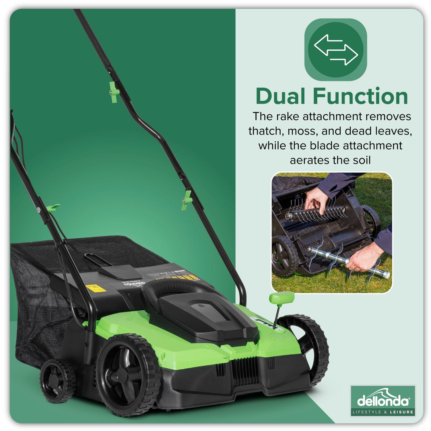 1500W Electric 2-in-1 Scarifier, 4-Heights, 36cm Cutting Width, 10m Cable - DG216