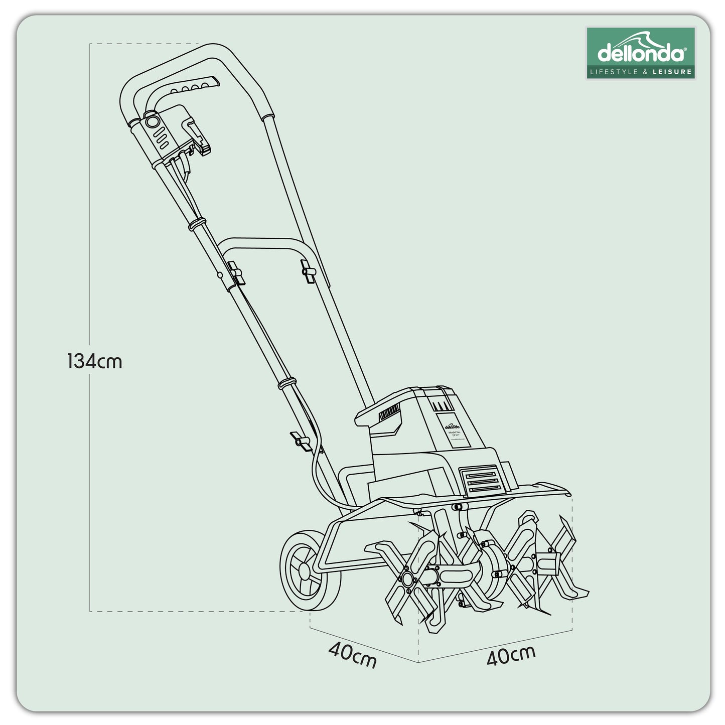 1500W Electric Tiller/Cultivator, 40cm Working Width, 6 Blades, 10m Cable - DG217