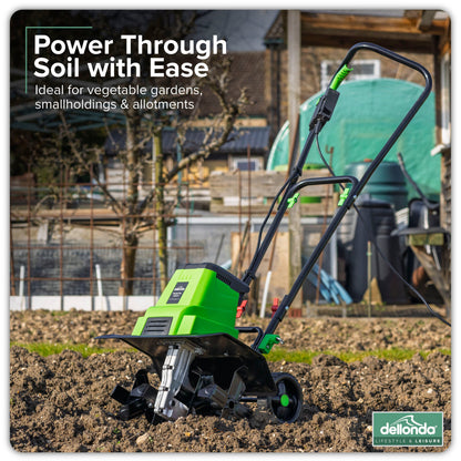 1500W Electric Tiller/Cultivator, 40cm Working Width, 6 Blades, 10m Cable - DG217
