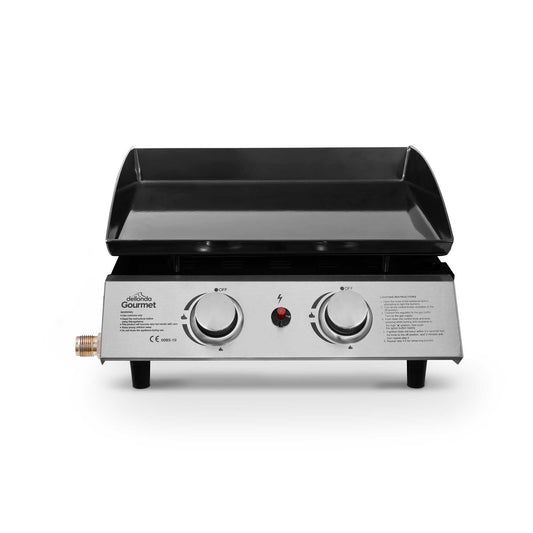 2 Burner Portable Gas Plancha 5kW BBQ Griddle, Stainless Steel - DG21