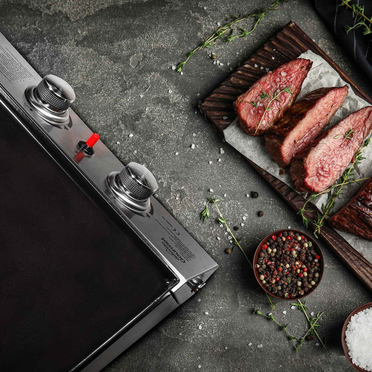 2 Burner Portable Gas Plancha 5kW BBQ Griddle with Cover, Stainless Steel - DG232