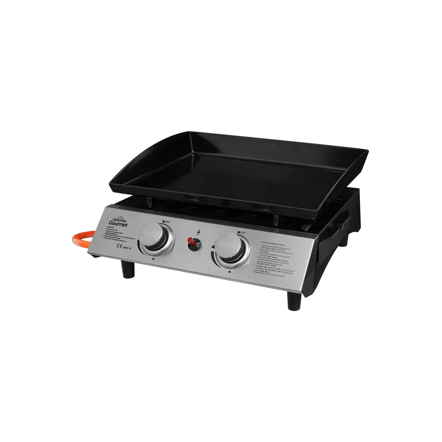 2 Burner Portable Gas Plancha 5kW BBQ Griddle, Stainless Steel - DG21