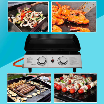 2 Burner Portable Gas Plancha 5kW BBQ Griddle with Cover, Stainless Steel - DG232