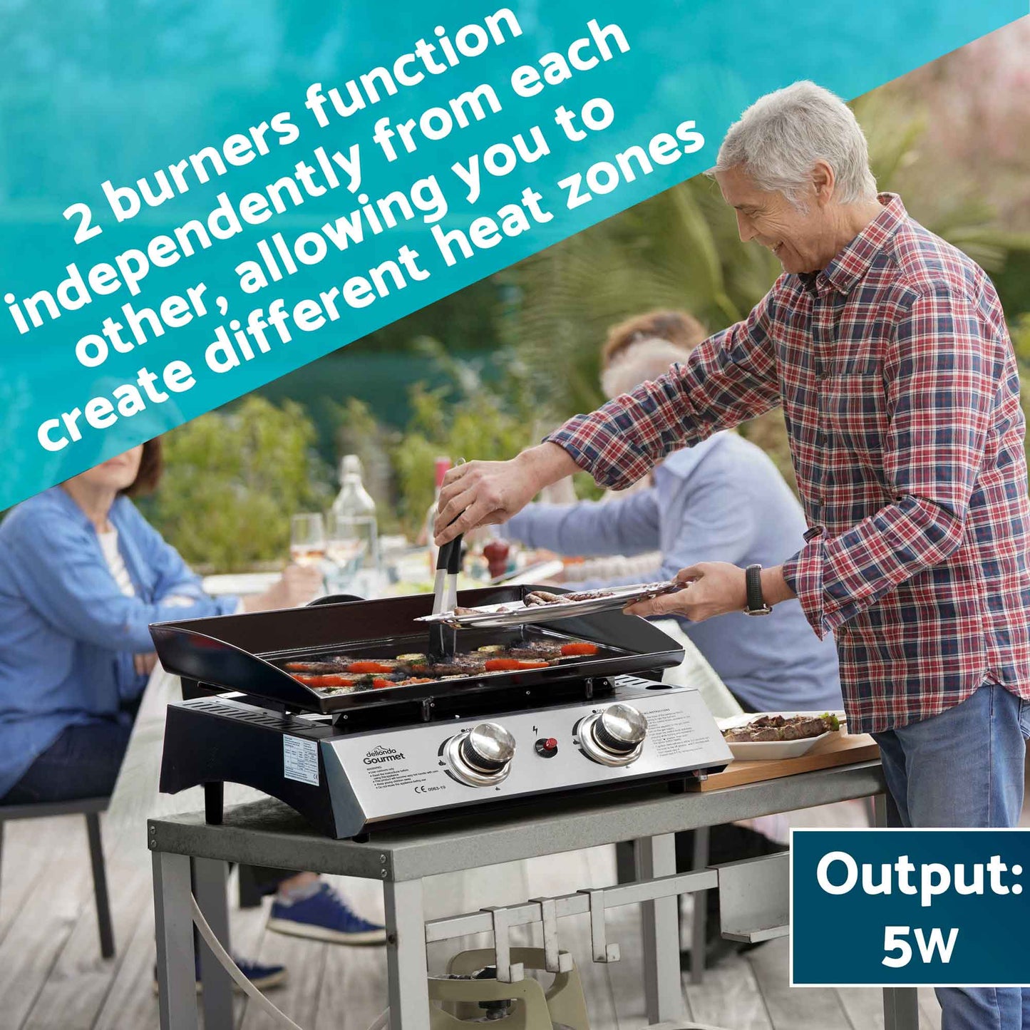 2 Burner Portable Gas Plancha 5kW BBQ Griddle with Cover, Stainless Steel - DG232