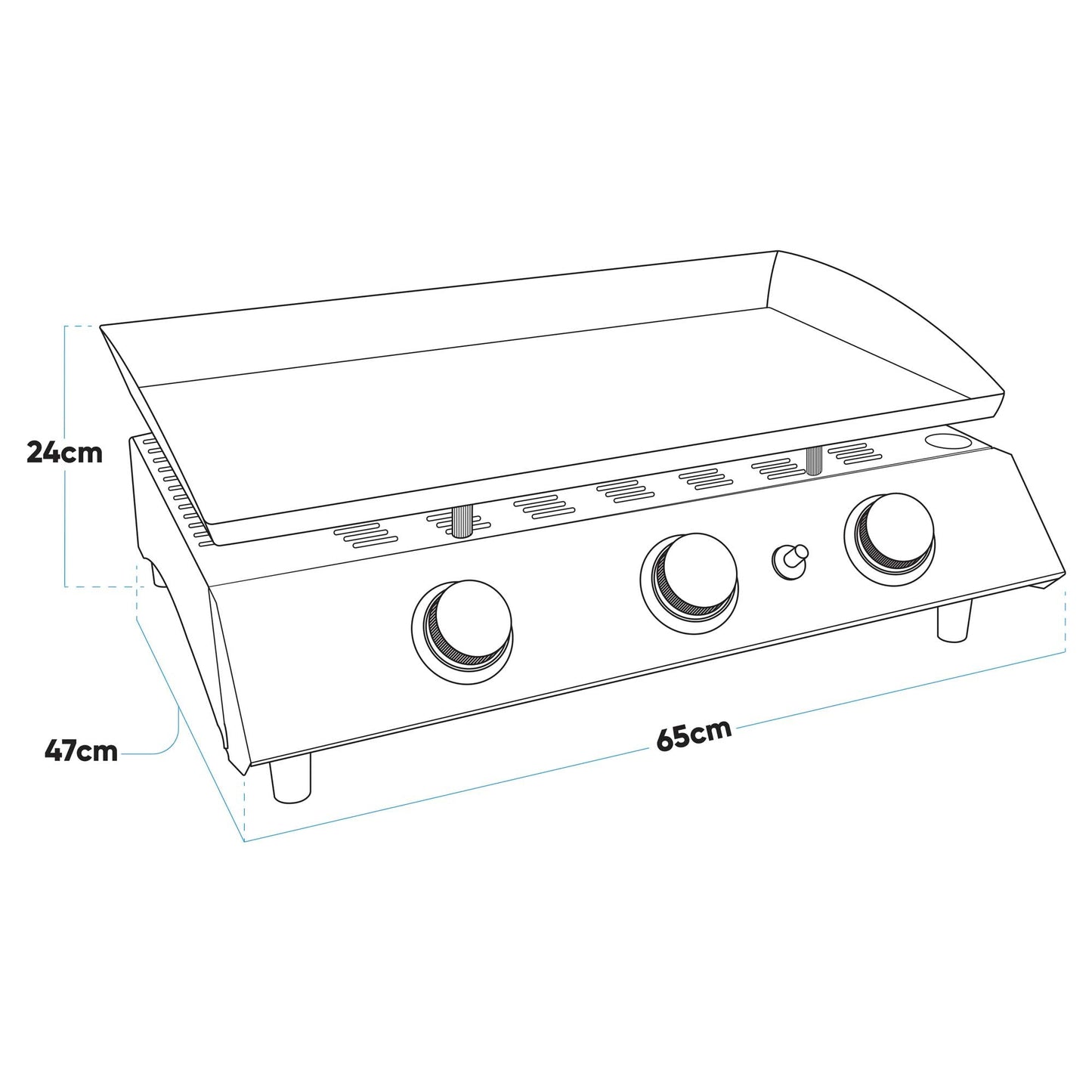 3 Burner Portable Gas Plancha 7.5kW BBQ Griddle, Stainless Steel - DG22