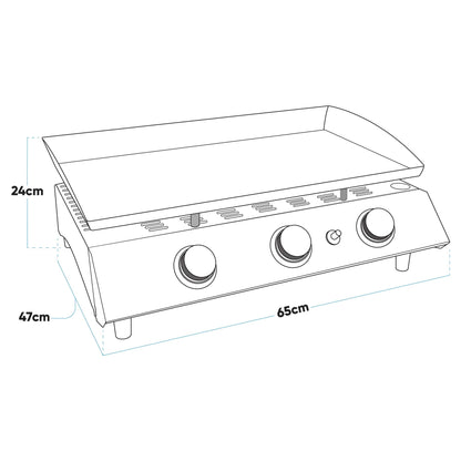 3 Burner Portable Gas Plancha 7.5kW BBQ Griddle, Stainless Steel - DG22