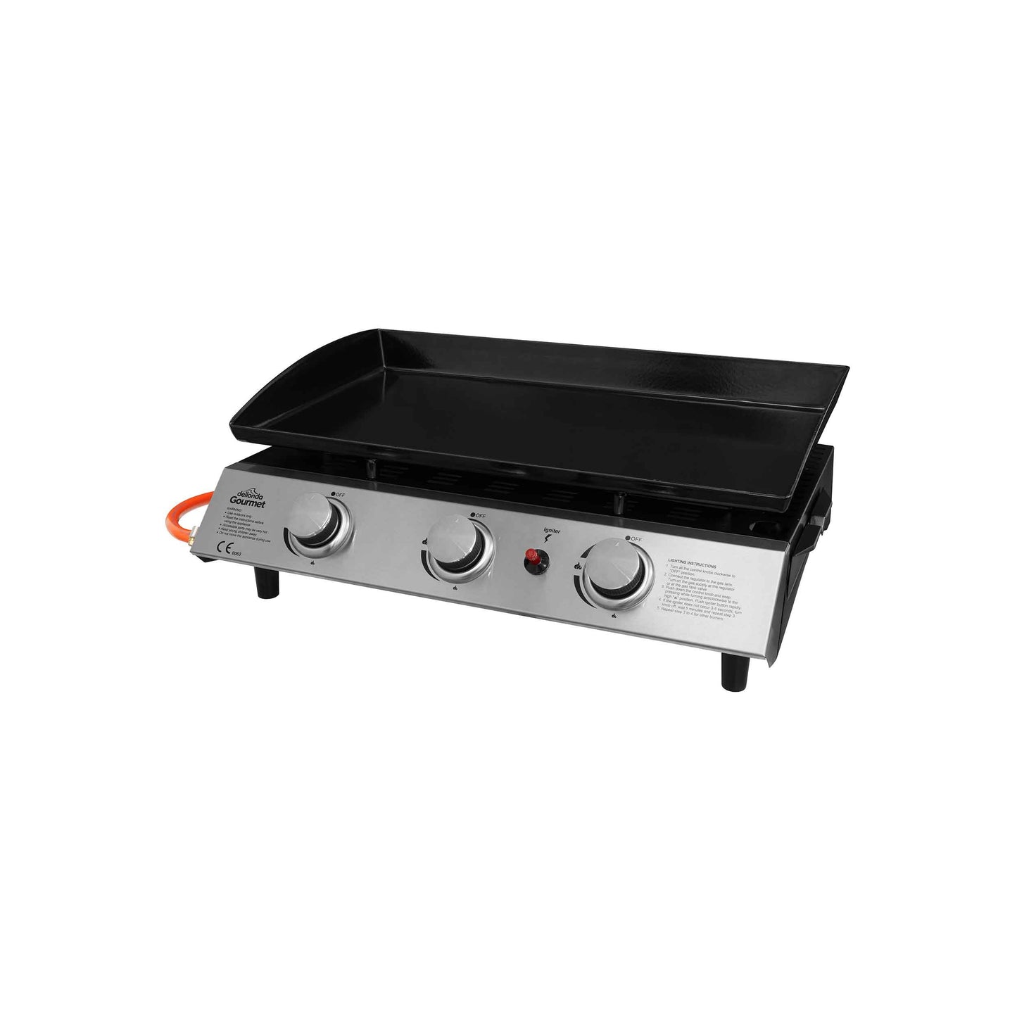 3 Burner Portable Gas Plancha 7.5kW BBQ Griddle, Stainless Steel - DG22