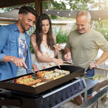 3 Burner Portable Gas Plancha 7.5kW BBQ Griddle with Cover, Stainless Steel - DG233