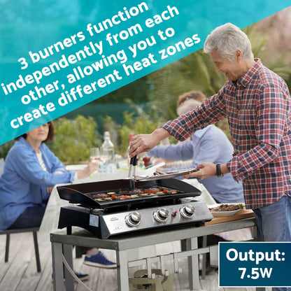 3 Burner Portable Gas Plancha 7.5kW BBQ Griddle, Stainless Steel - DG22