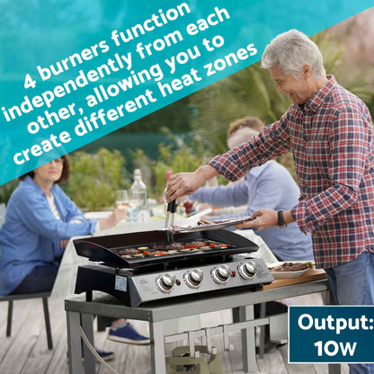4 Burner Portable Gas Plancha 10kW BBQ Griddle, Stainless Steel - DG23