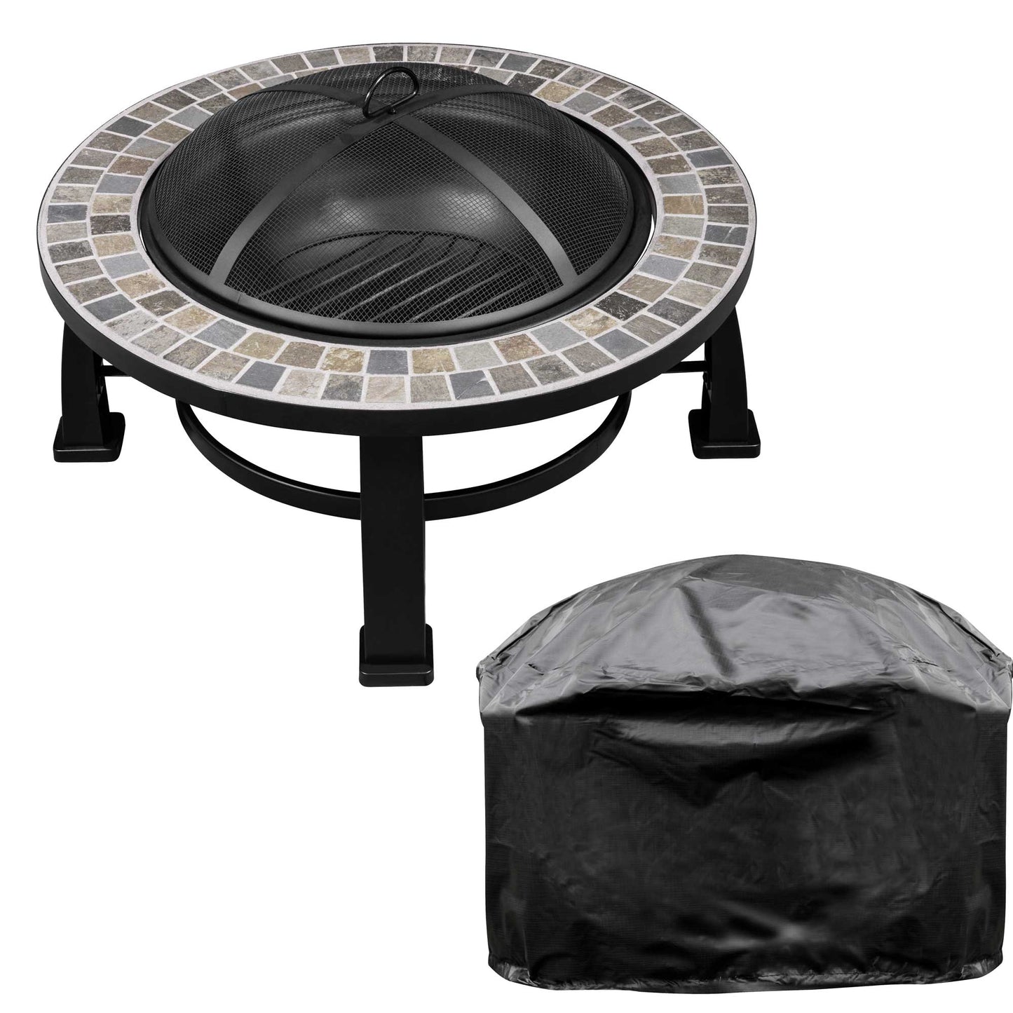 30" Deluxe Traditional Style Fire Pit/Fireplace/Outdoor Heater, Slate Top & Drawstring Cover - DG240