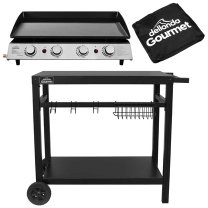 4 Burner Portable Gas Plancha 10kW BBQ Griddle with Cover & Trolley - DG251