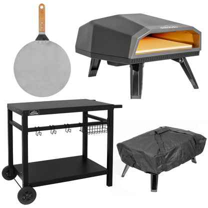 Gas Pizza Oven with Water Resistant Cover/Carry Bag & 12" Pizza Peel & Plancha/BBQ Trolley - DG262