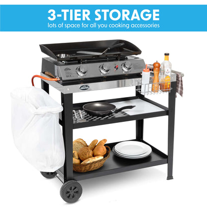 Barbecue/Plancha Trolley for Outdoor Grilling/Cooking with Utensil Holder, Stainless Steel - DG263