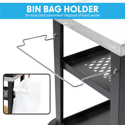 Barbecue/Plancha Trolley for Outdoor Grilling/Cooking with Utensil Holder, Stainless Steel - DG263