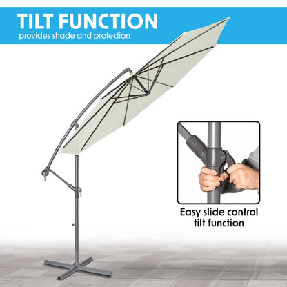 Ø3m Banana Parasol/Umbrella, Cover and Base Bundle, 8 Rib, Crank Handle, Cream Canopy - DG271