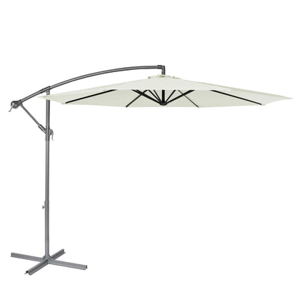 Ø3m Banana Parasol/Umbrella, Cover and Base Bundle, 8 Rib, Crank Handle, Cream Canopy - DG271